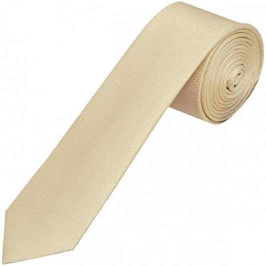 Plain Champagne Textured Silk Skinny Mens Tie 1