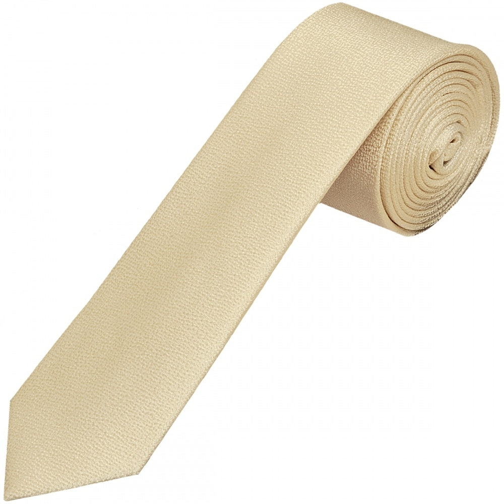 Plain Champagne Textured Silk Skinny Boys Tie 1