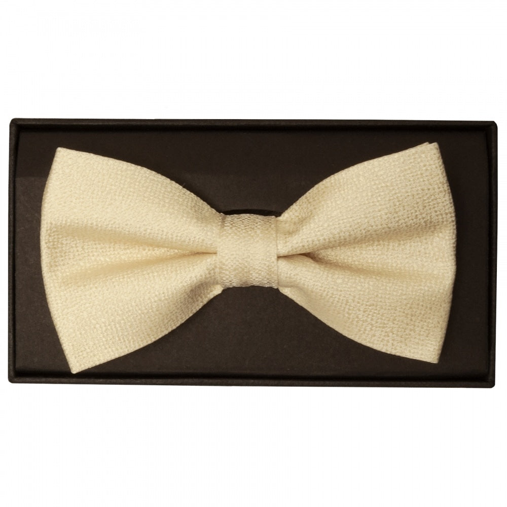 Plain Champagne Textured Silk Mens Bow Tie And Pocket Square Set 2