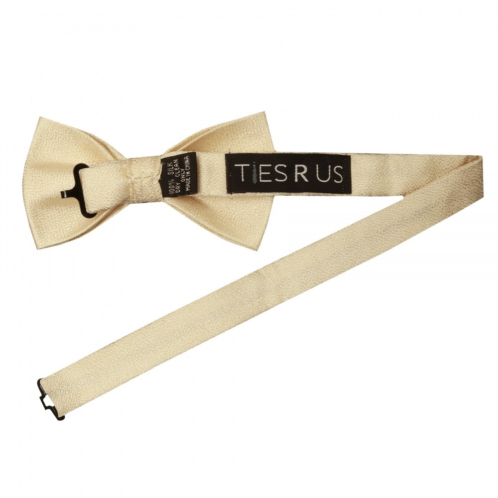 Plain Champagne Textured Silk Mens Bow Tie And Pocket Square Set 3
