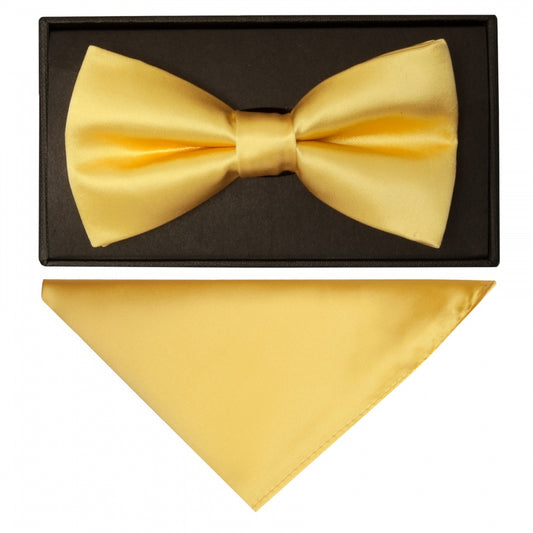 Plain Gold Handmade Mens Bow Tie And Pocket Square Set 1