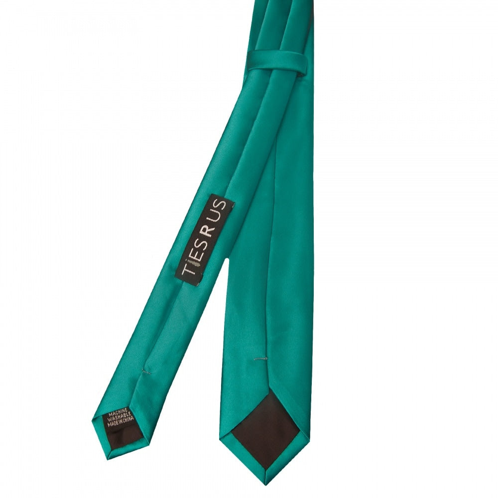 Plain Teal Green Satin Skinny Mens Tie And Pocket Square Set 4