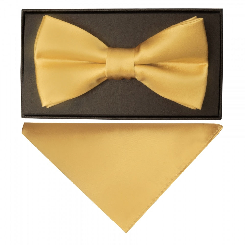 Plain Caramel Hand Made Mens Bow Tie And Pocket Square Set 1