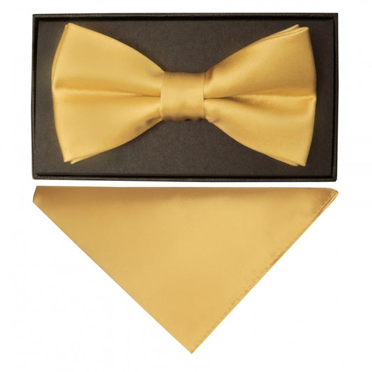 Plain Caramel Hand Made Mens Bow Tie And Pocket Square Set 1
