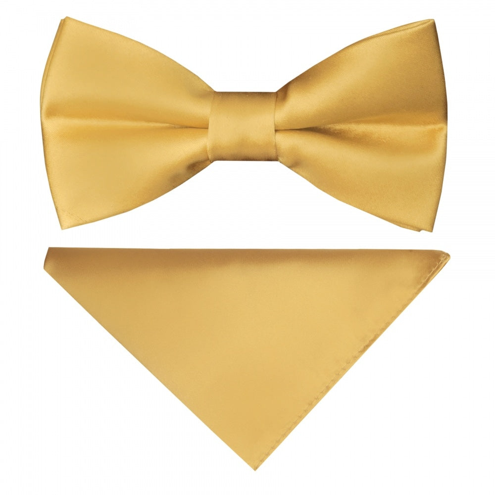 Pre Tied Caramel Satin Boys Bow Tie And Pocket Square Set 1