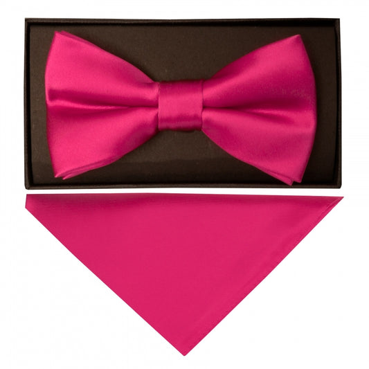 Handmade Cerise Pink Mens Bow Tie and Pocket Square Set