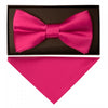 Handmade Cerise Pink Mens Bow Tie and Pocket Square Set