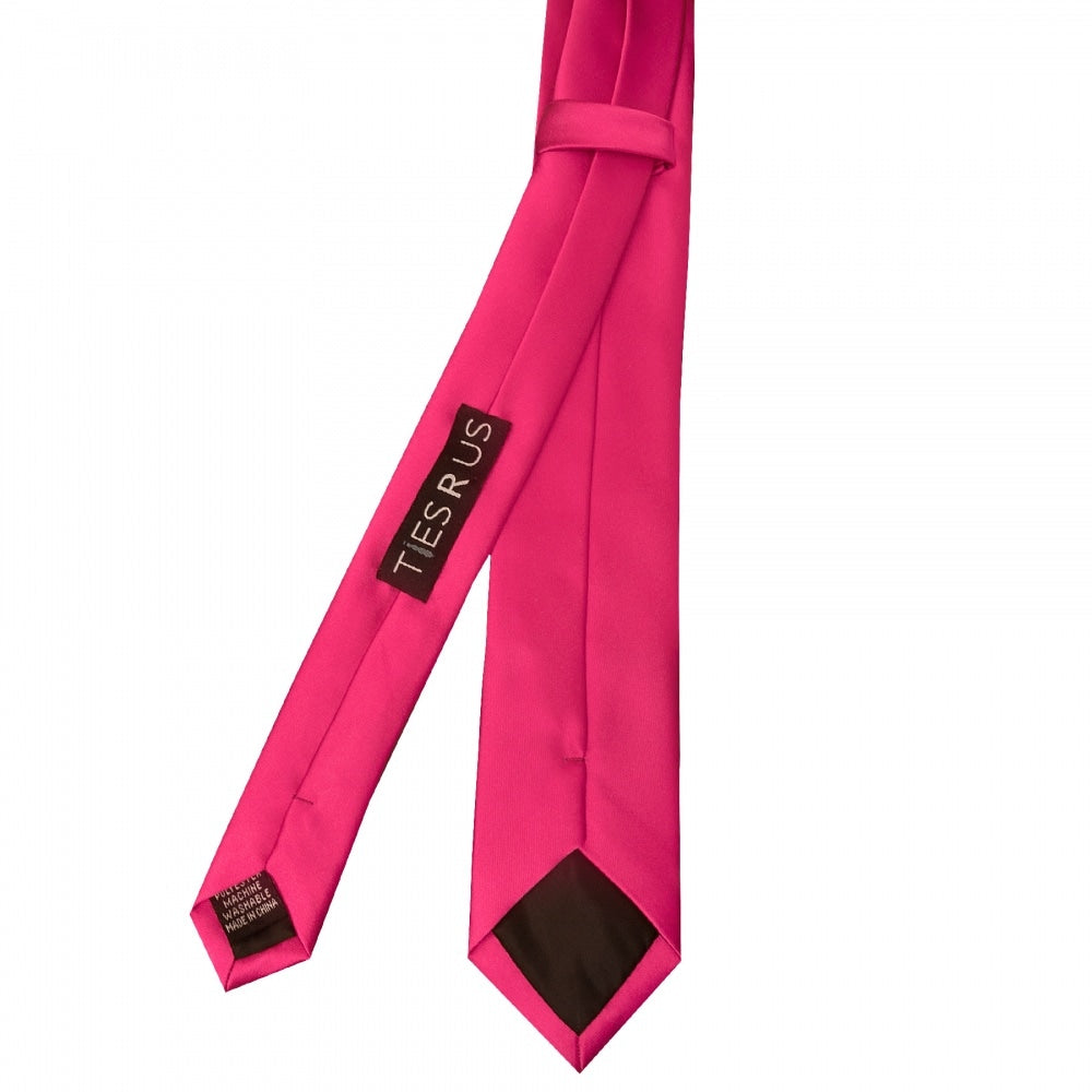 Plain Cerise Pink Satin Skinny Mens Tie 3
