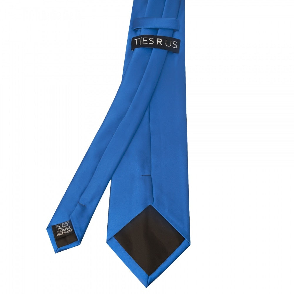 Plain Electric Blue Satin Classic Mens Tie And Pocket Square Set 3