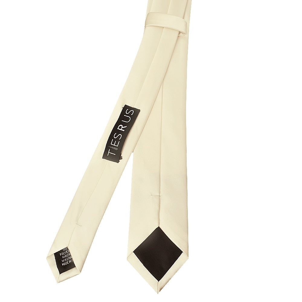 Plain Ivory Satin Skinny Mens Tie And Pocket Square Set 3
