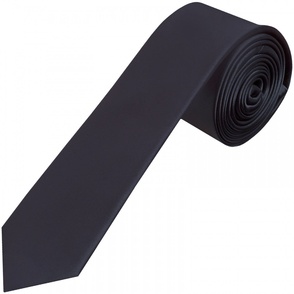 Plain Navy Blue Satin Skinny Boys Tie and Pocket Square Set