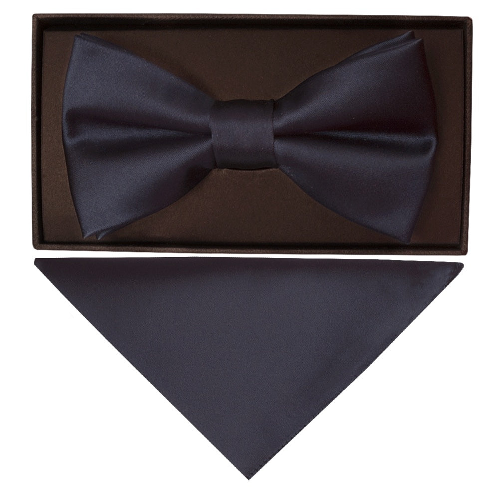 Plain Navy Handmade Mens Bow Tie Pocket Square Set