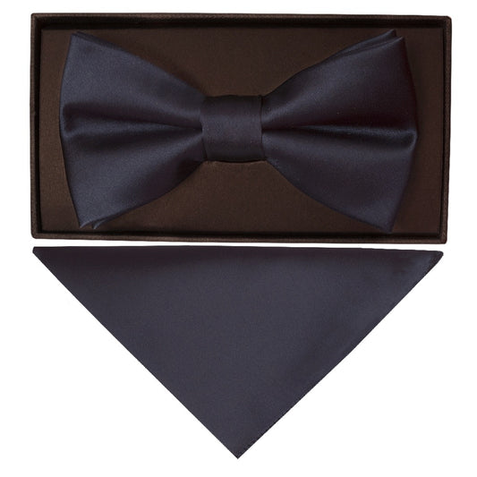 Plain Navy Handmade Mens Bow Tie Pocket Square Set 1