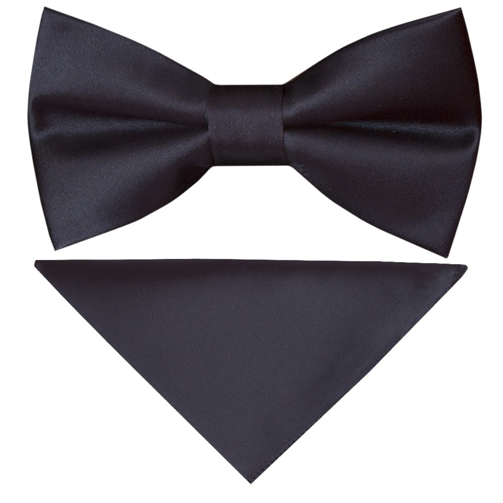 Pre Tied Navy Satin Boys Bow Tie And Pocket Square Set 1