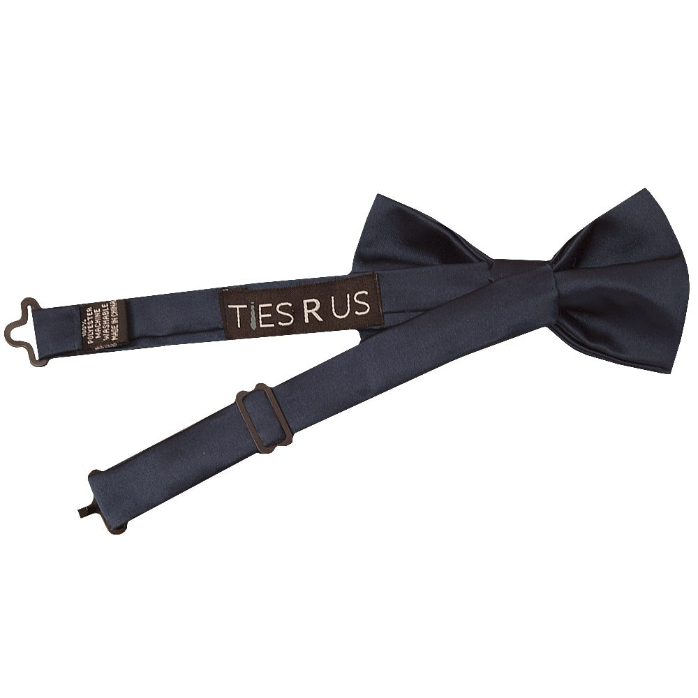 Pre Tied Navy Satin Boys Bow Tie And Pocket Square Set 3