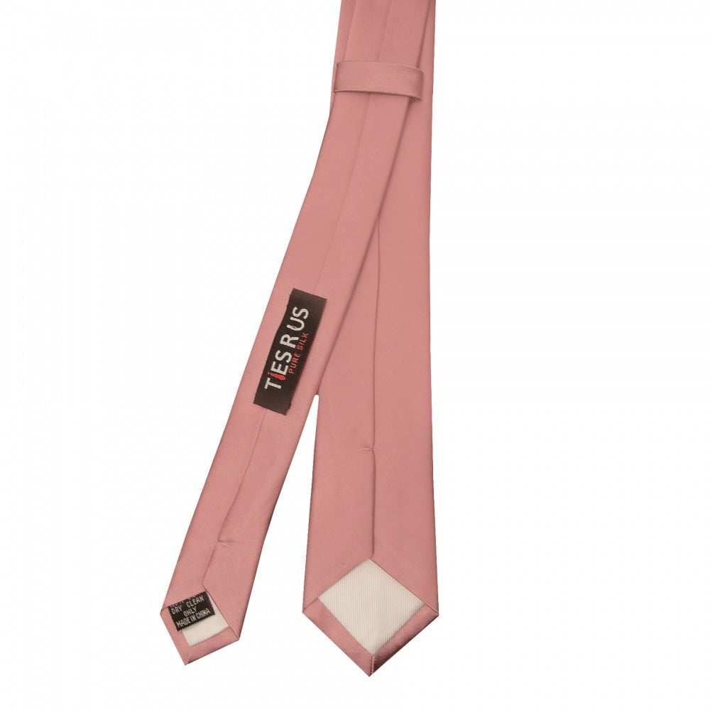 Plain Rose Gold Satin Silk Skinny Mens Tie 3