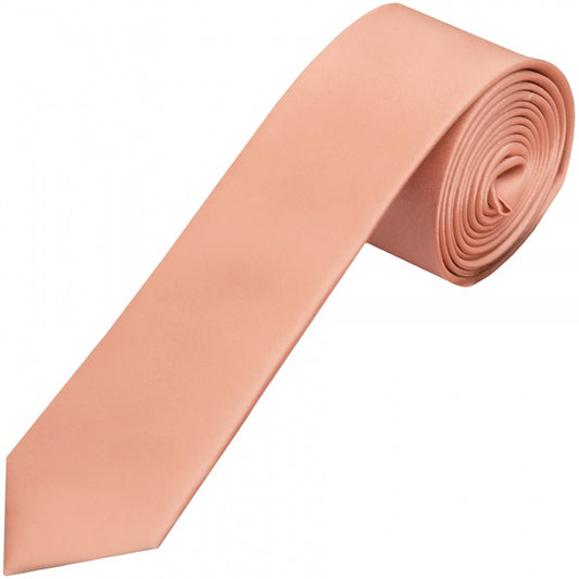 Plain Rose Quartz Satin Silk Skinny Mens Tie 1