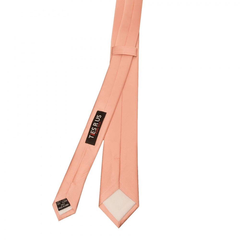 Plain Rose Quartz Satin Silk Skinny Mens Tie 3