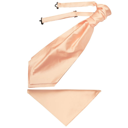 Plain Light Peach Satin Mens Cravat Tie And Pocket Square Set 1