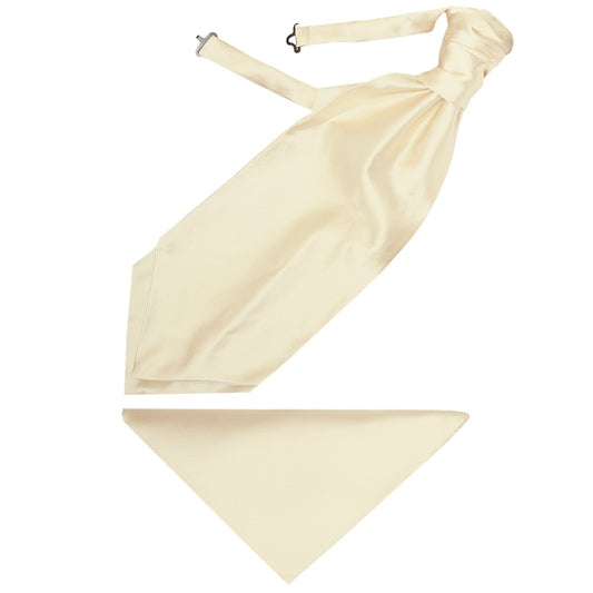 Plain Ivory Satin Mens Cravat Tie And Pocket Square Set 1
