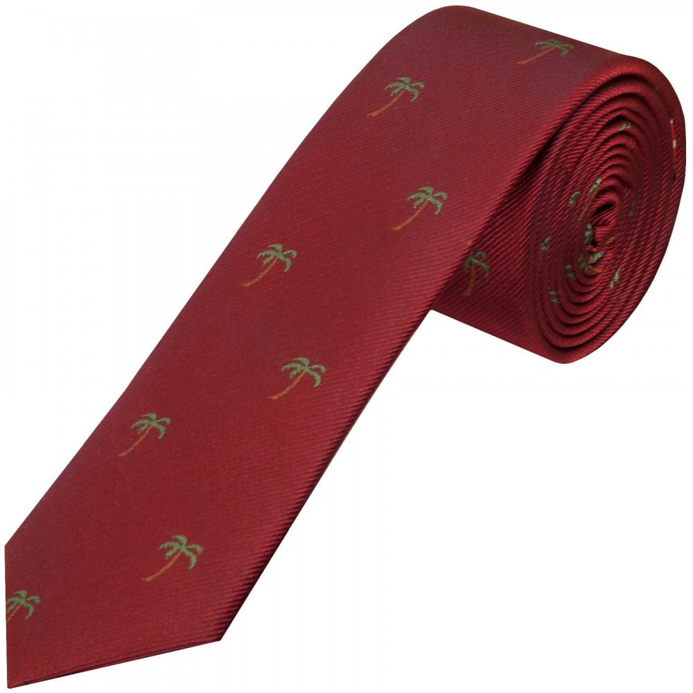Ben Sherman Burgundy Palm Tree Silk Skinny Mens Tie 1