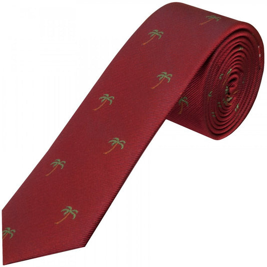 Ben Sherman Burgundy Palm Tree Silk Skinny Mens Tie 1