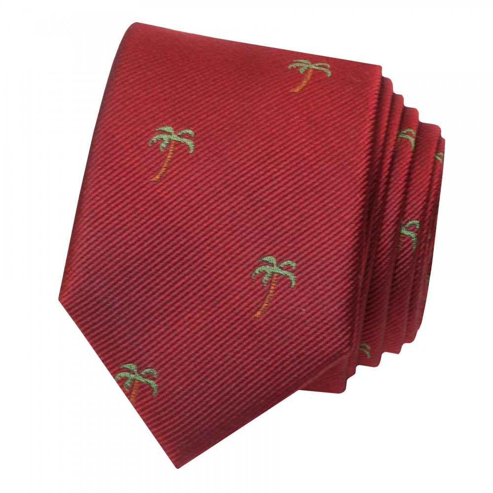Ben Sherman Burgundy Palm Tree Silk Skinny Mens Tie 2