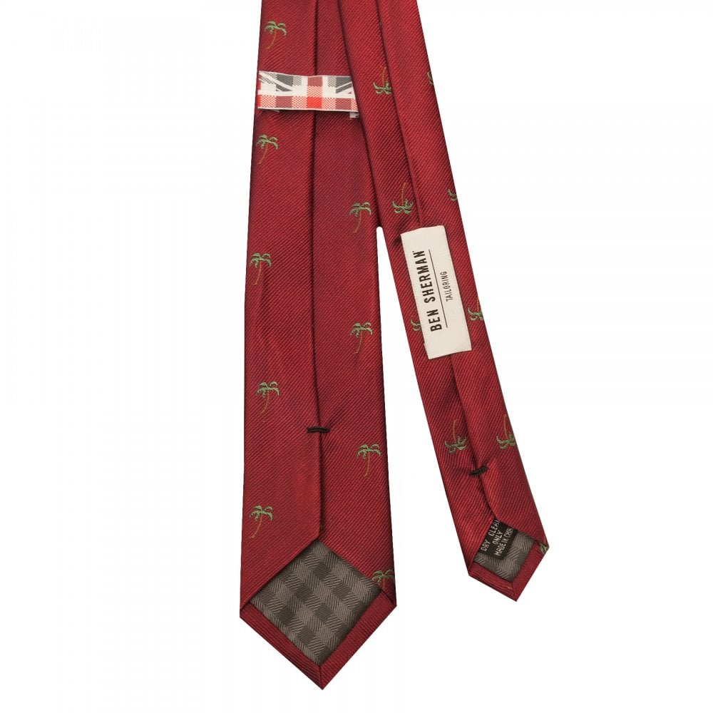 Ben Sherman Burgundy Palm Tree Silk Skinny Mens Tie 3