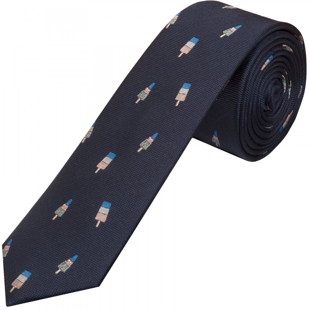 Ben Sherman Navy Ice Lolly Silk Skinny Mens Tie 1
