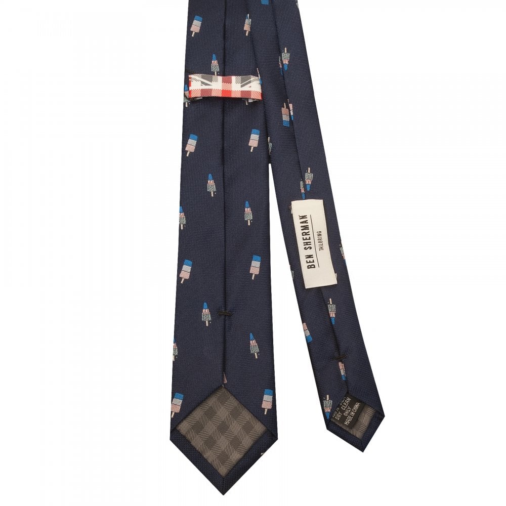 Ben Sherman Navy Ice Lolly Silk Skinny Mens Tie 3