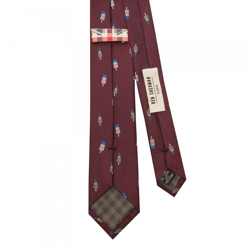 Ben Sherman Burgundy Ice Lolly Silk Skinny Mens Tie 3