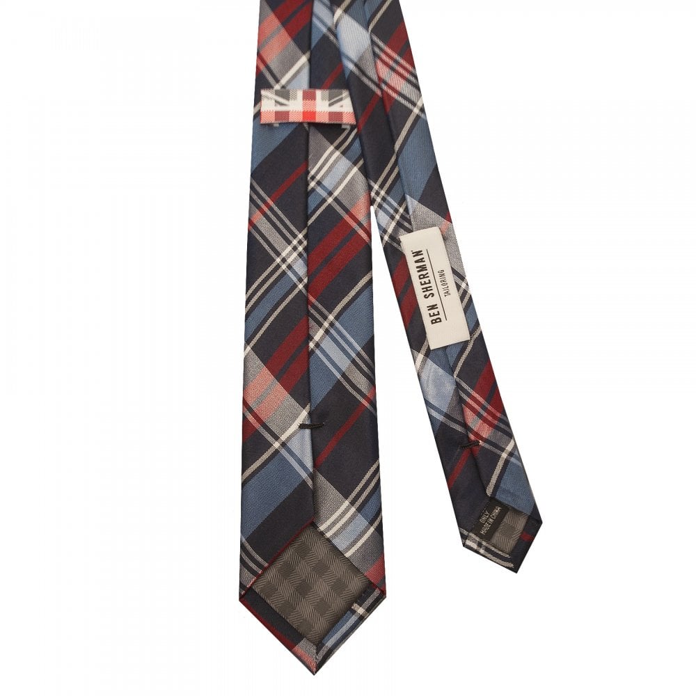 Ben Sherman Navy Check Silk Skinny Mens Tie 3