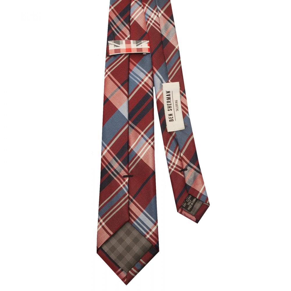 Ben Sherman Burgundy Check Silk Skinny Mens Tie 3