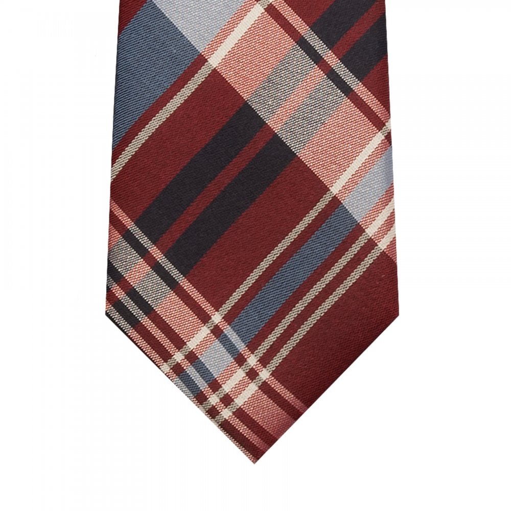 Ben Sherman Burgundy Check Silk Skinny Mens Tie 4