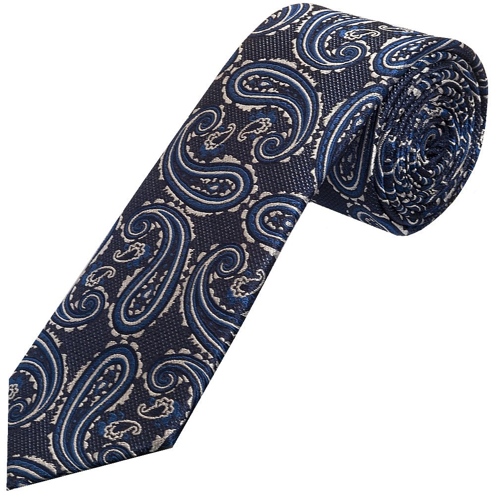 Navy Paisley Classic Mens Silk Tie