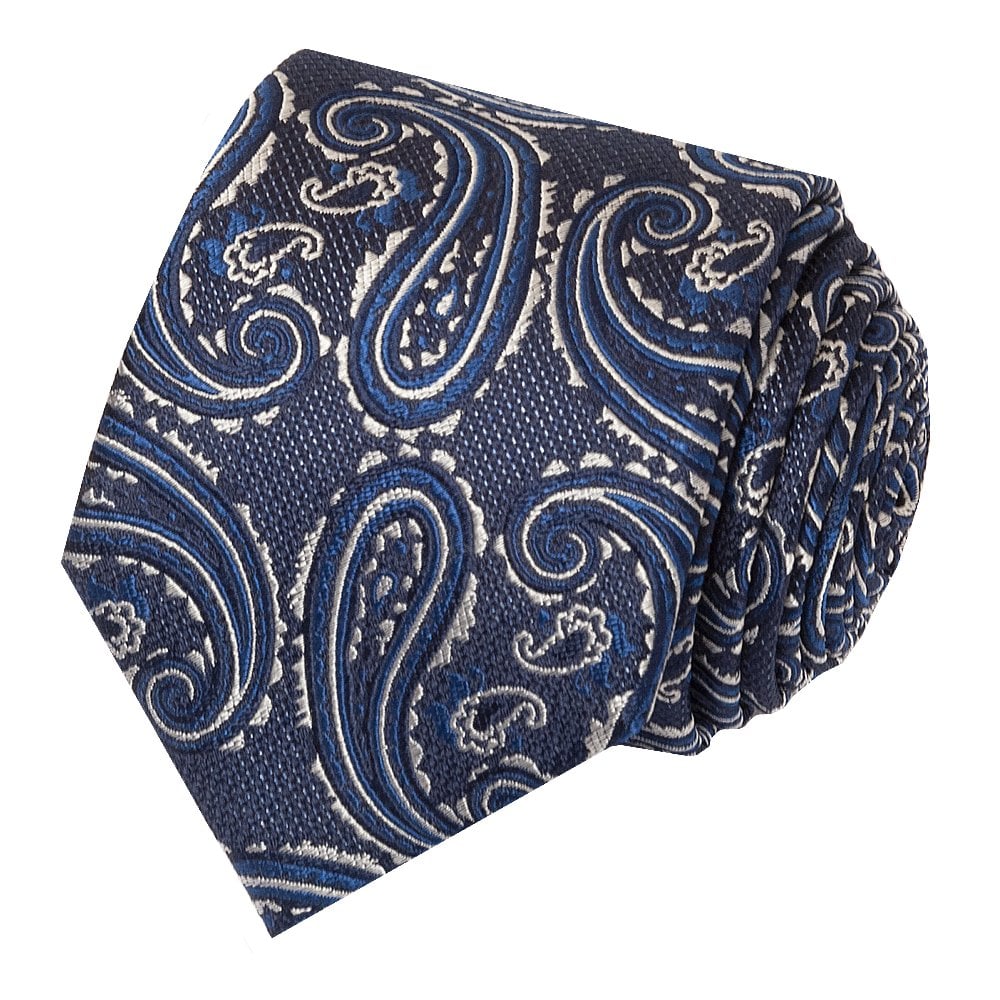 Navy Paisley Classic Mens Silk Tie