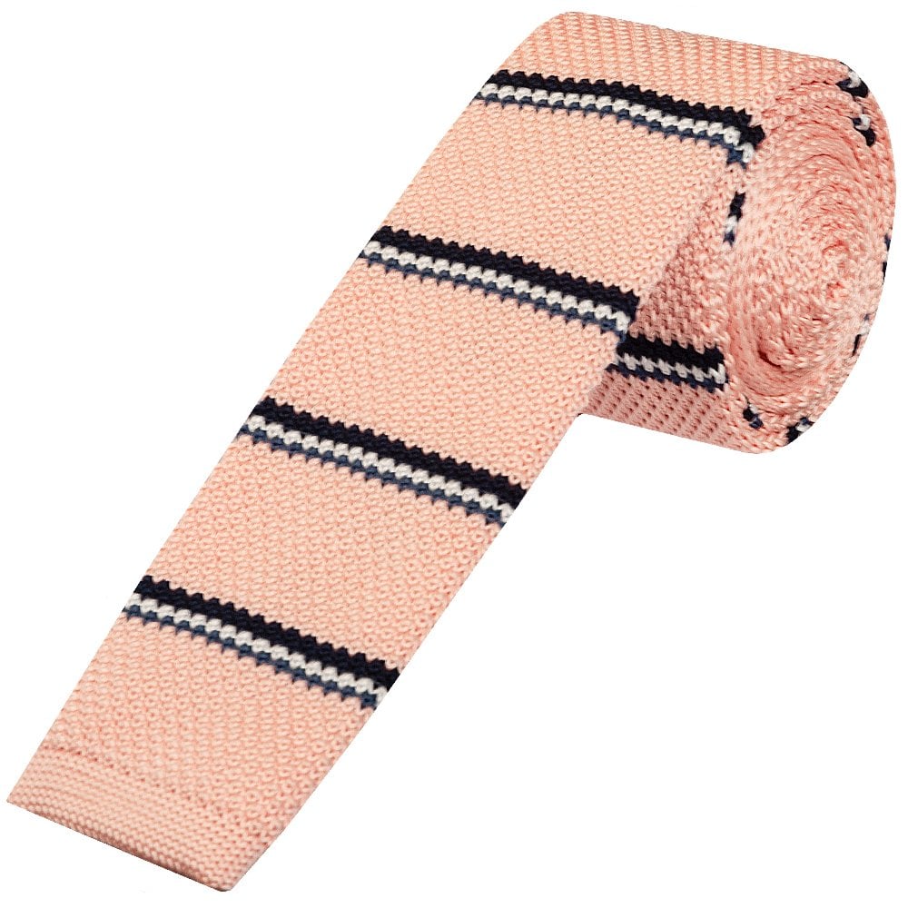 Ben Sherman Pink Stripe Knitted Skinny Mens Tie 1
