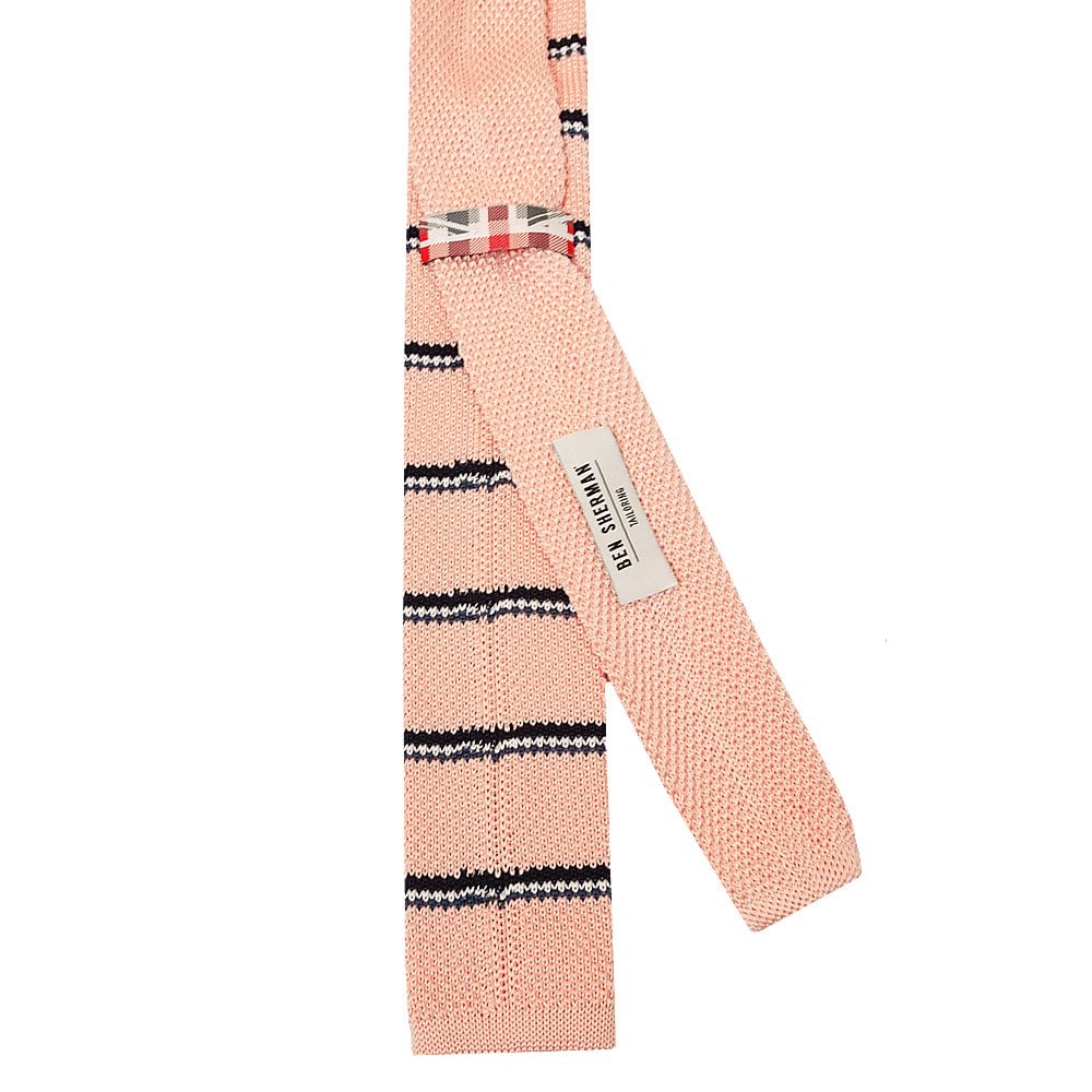 Ben Sherman Pink Stripe Knitted Skinny Mens Tie 3
