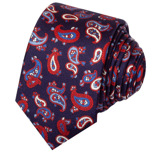 Navy with Red Mini Paisley Skinny Mens Tie
