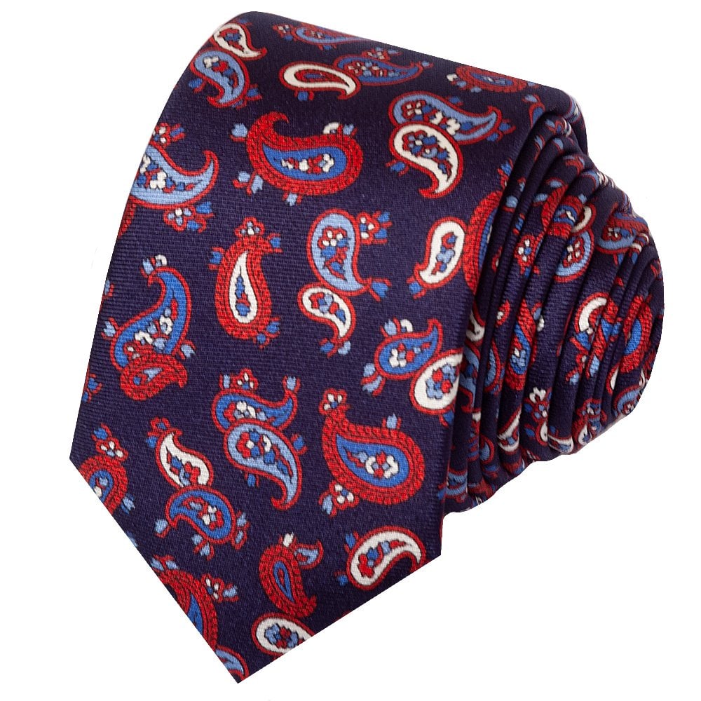 Barkley London Navy With Red Mini Paisley Skinny Mens Tie 2
