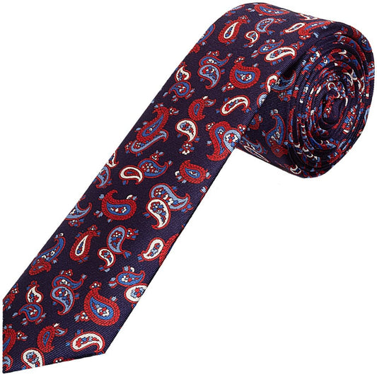 Barkley London Navy With Red Mini Paisley Skinny Mens Tie And Pocket Square Set 2