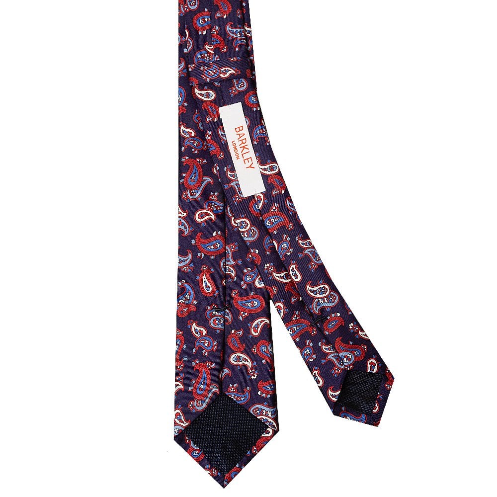 Barkley London Navy With Red Mini Paisley Skinny Mens Tie And Pocket Square Set 4