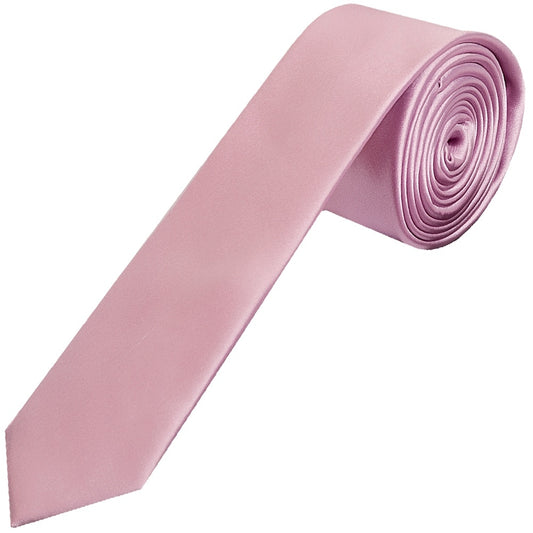 Plain Light Dusty Pink Satin Skinny Mens Tie 1