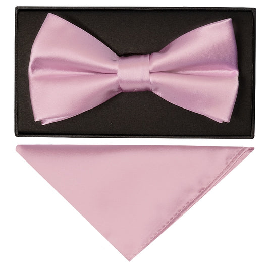 Plain Light Dusty Pink Handmade Mens Bow Tie And Pocket Square Set 1