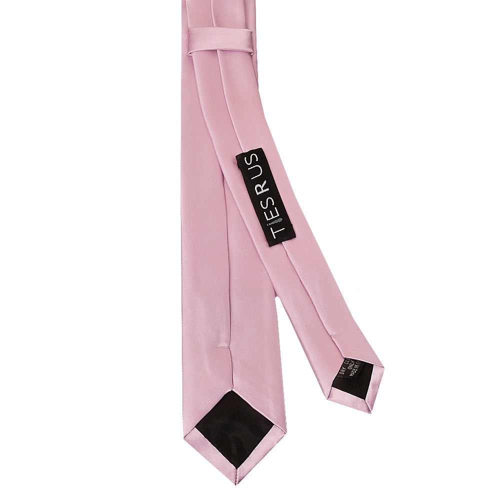 Plain Light Dusty Pink Satin Skinny Boys Tie And Pocket Square Set 5