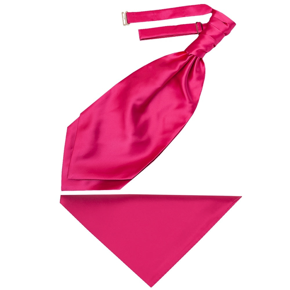 Plain Cerise Pink Satin Mens Cravat Tie And Pocket Square Set 1