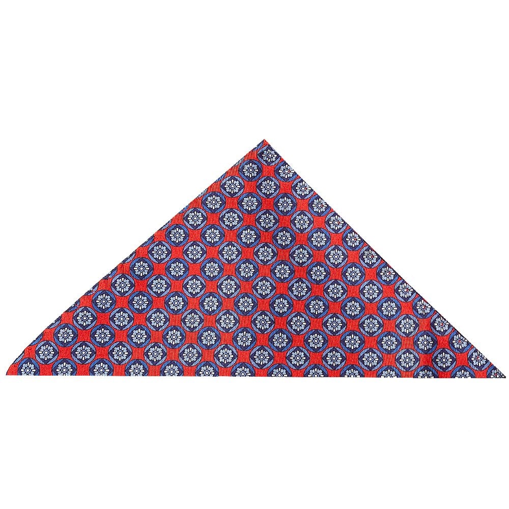 Red With Blue Geo Silk Pocket Square 1