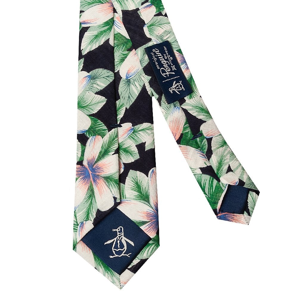 Original Penguin Navy And White Flower Skinny Mens Tie 3