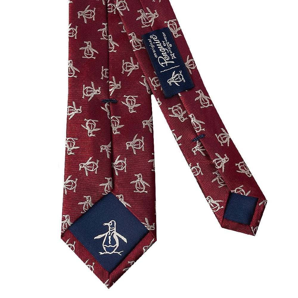 Original Penguin Burgundy Logo Skinny Mens Silk Tie 3