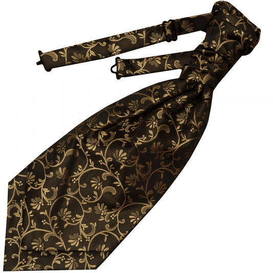 Black With Gold Floral Mens Cravat Tie 1